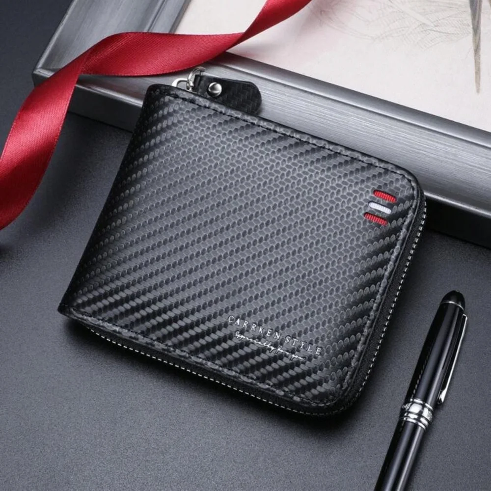 1pc New Fashion Carbon Fiber Men's Wallet, Casual Multi-Functional Wallet